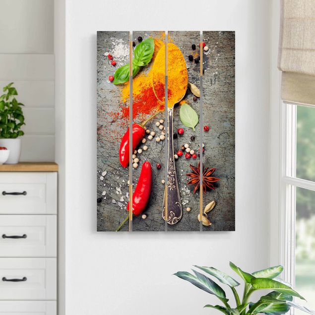 Houten schilderijen op plank Spoon With Spices