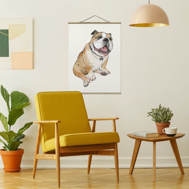 Stoffen schilderij met posterlijst Illustration Dog Bulldog Painting