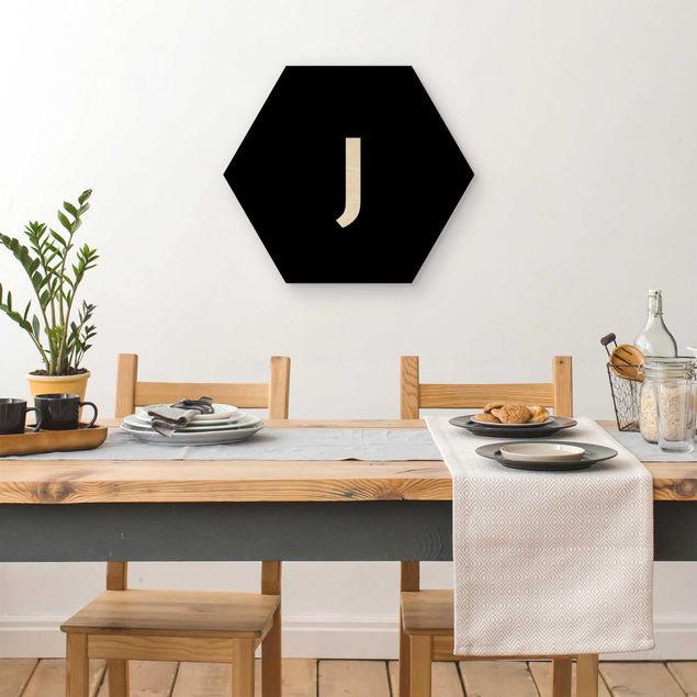 Hexagons houten schilderijen Letter Black J