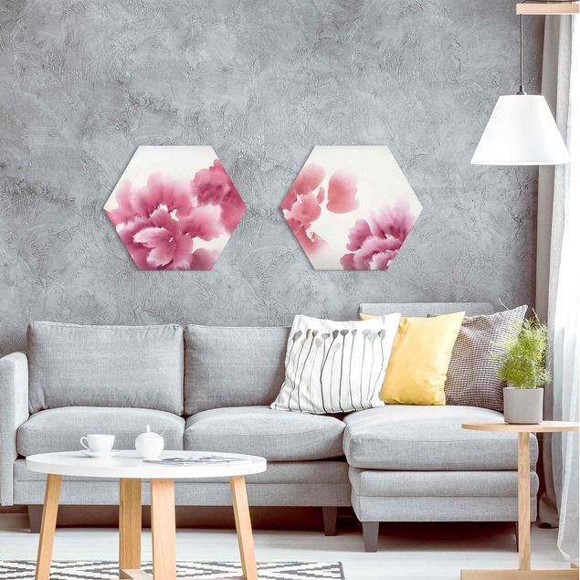 Hexagons Aluminium Dibond schilderijen - 2-delig Artistic Flora Set