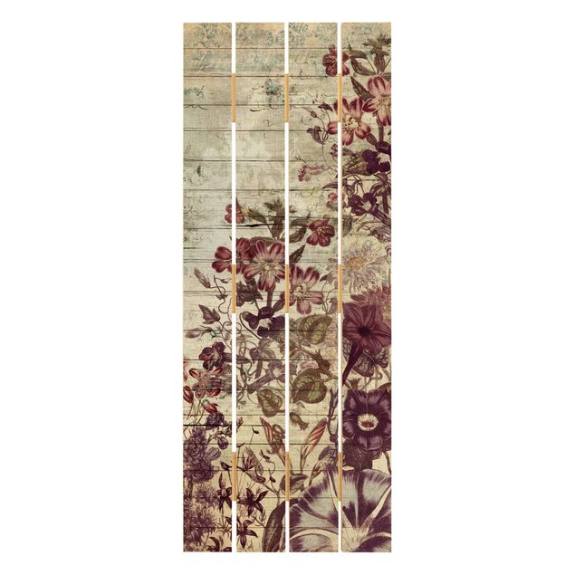 Houten schilderijen op plank Vintage Floral Wood Look II