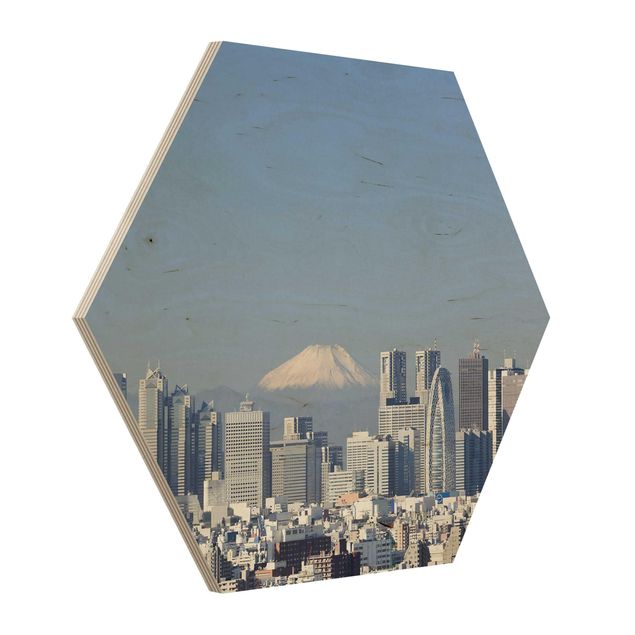 Hexagons houten schilderijen Tokyo In Front Of Fuji