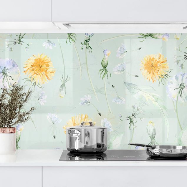 Achterwand voor keuken patroon Watercolour Dandelion