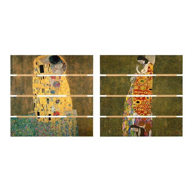 Houten schilderijen op plank - 2-delig Gustav Klimt - Kiss And Hope