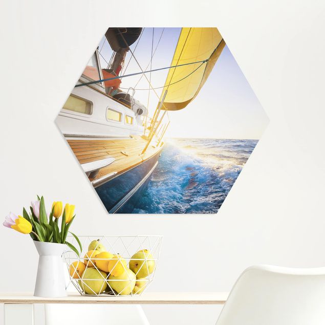 Hexagons Forex schilderijen Sailboat On Blue Ocean In Sunshine