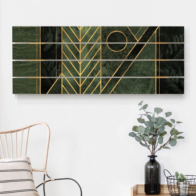 Houten schilderijen op plank Geometric Shapes Emerald Gold