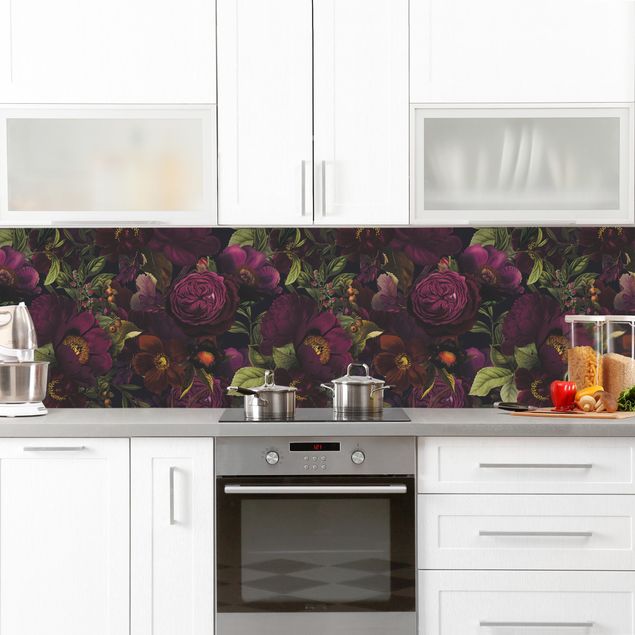 Achterwand voor keuken patroon Purple Blossoms Dark