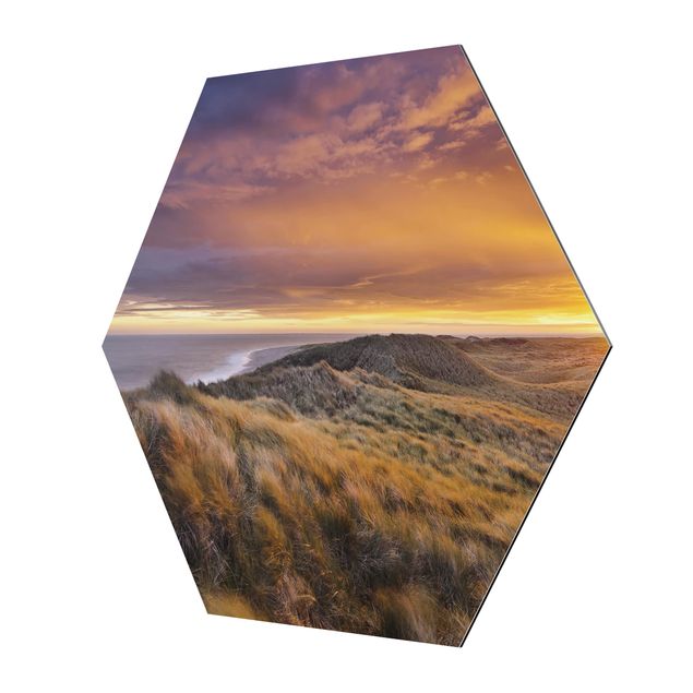 Hexagons Aluminium Dibond schilderijen Sunrise On The Beach On Sylt
