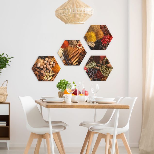Hexagons Forex schilderijen - 4-delig Exotic Spices