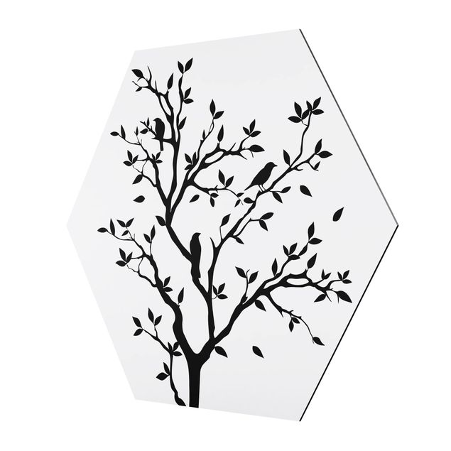 Hexagons Aluminium Dibond schilderijen No.YK14 Chirping Tree
