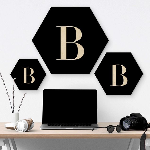 Hexagons houten schilderijen Letter Serif Black B