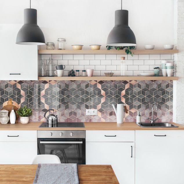 Achterwand voor keuken abstract Pink Gray Golden Geometry II