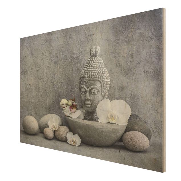 Houten schilderijen Zen Buddha, Orchid And Stone