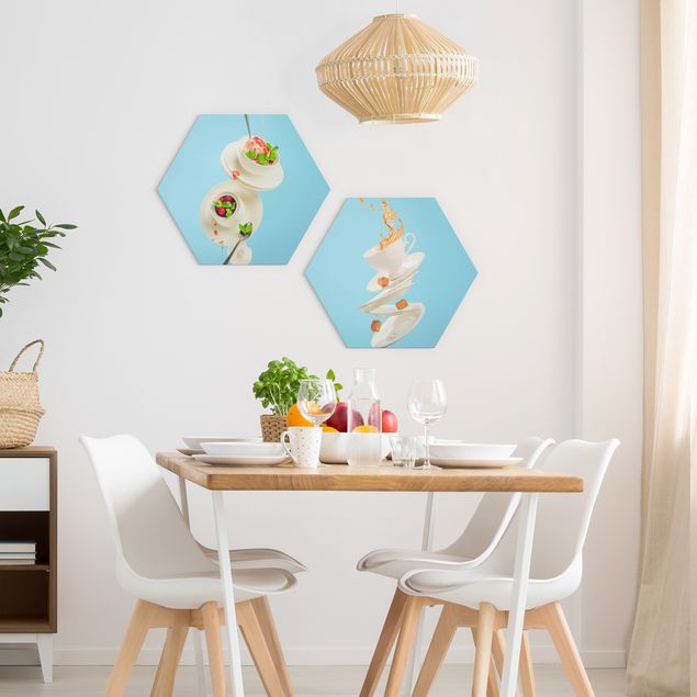Hexagons Forex schilderijen - 2-delig Flying Cups