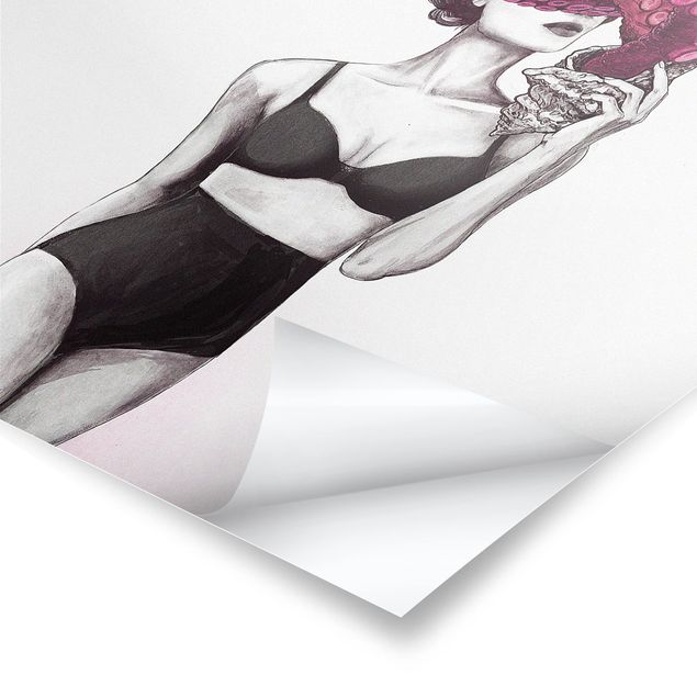 Posters Illustration Woman In Underwear Black And White Octopus