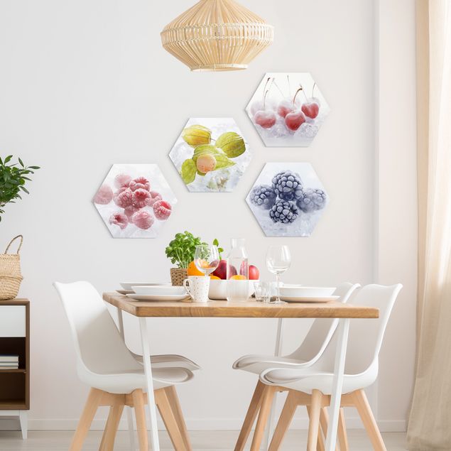 Hexagons Forex schilderijen - 4-delig Frozen Fruit