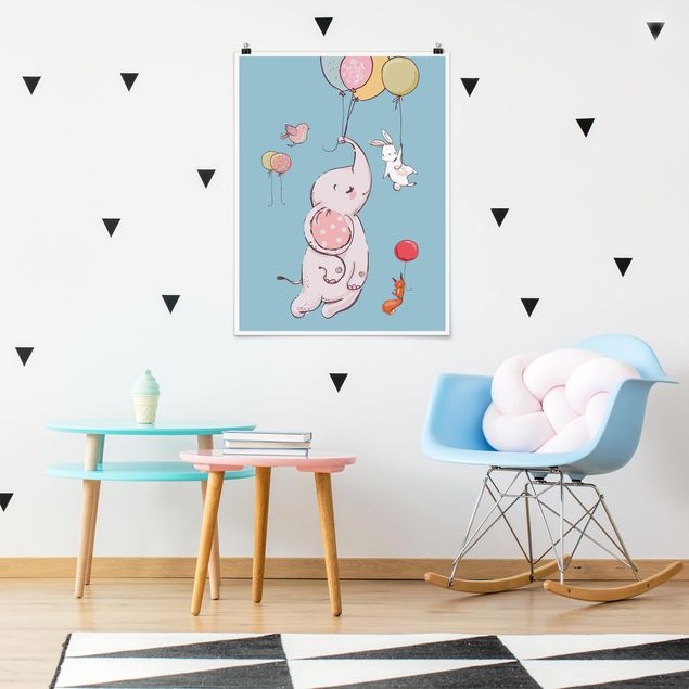 Posters Elephant, Rabbit And Squirrel Flying