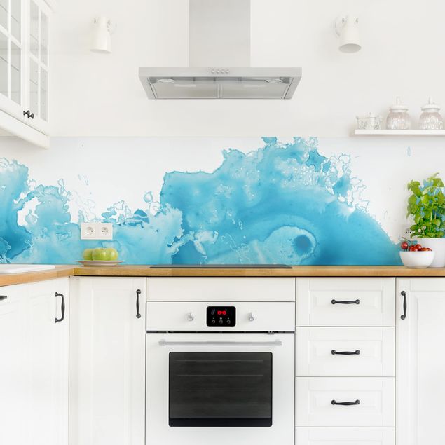 Achterwand in keuken Wave Watercolour Turquoise l