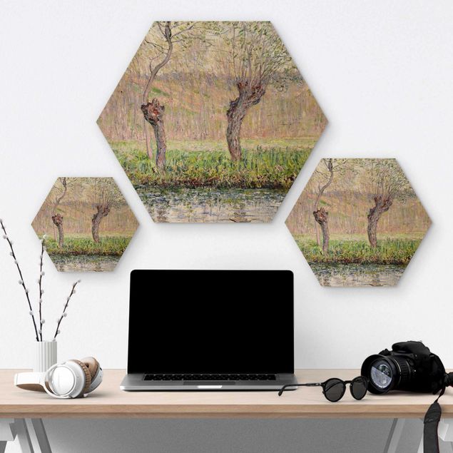Hexagons houten schilderijen Claude Monet - Willow Trees Spring