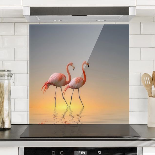 Spatscherm keuken Flamingo Love