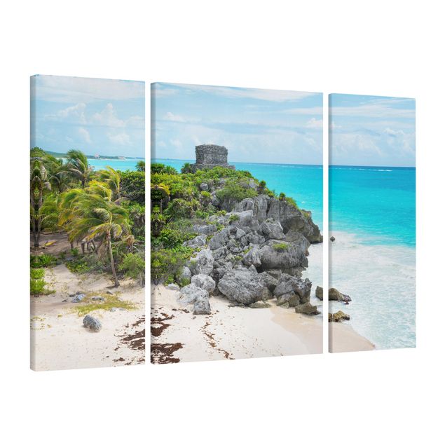 Canvas schilderijen - 3-delig Caribbean Coast Tulum Ruins