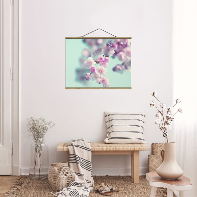 Stoffen schilderij met posterlijst Colourful Cherry Blossoms