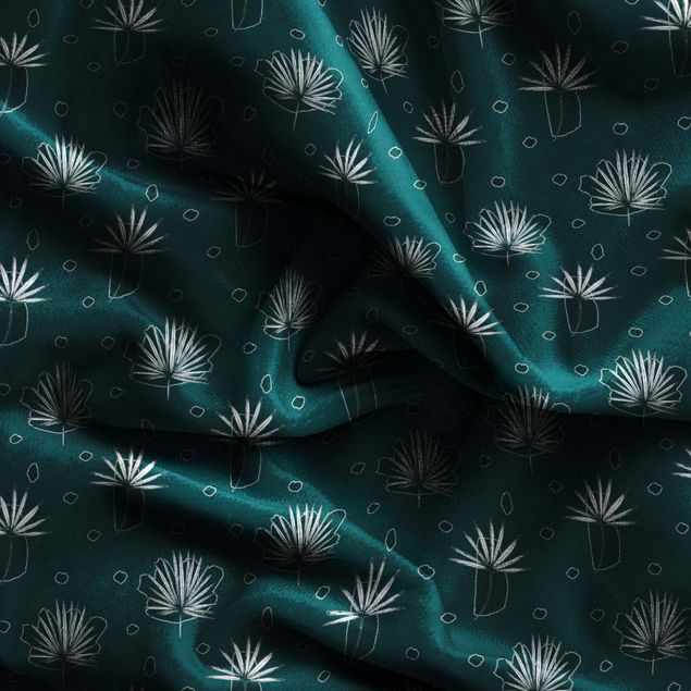 Gordijnen met patroon Fern Leaves With Dots -Dark Jade Green