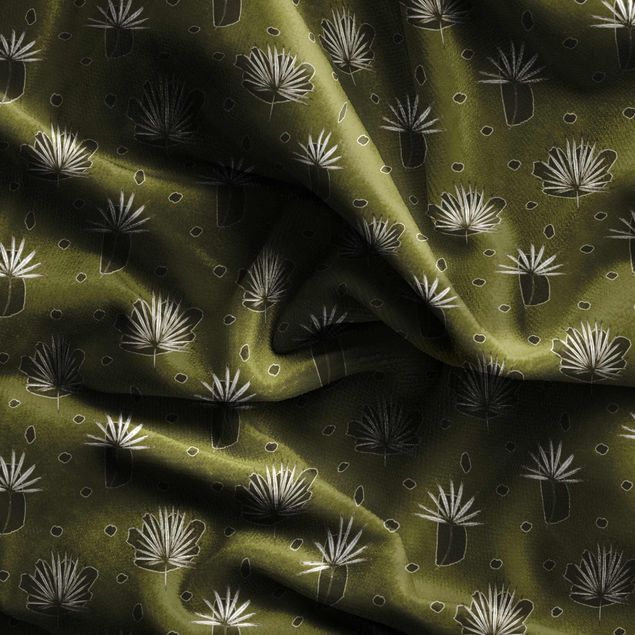 gordijnen patronen Fern Leaves With Dots - Olive Green