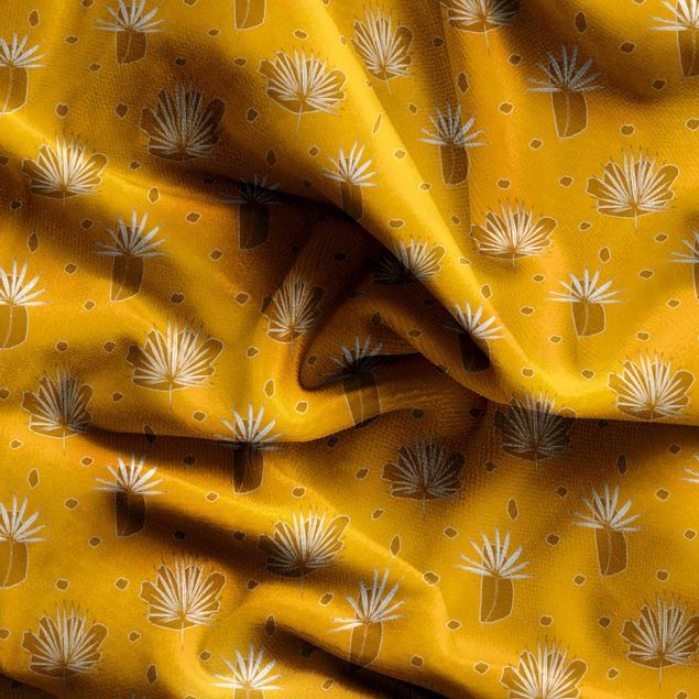 gordijn patroon Fern Leaves With Dots - Warm Yellow