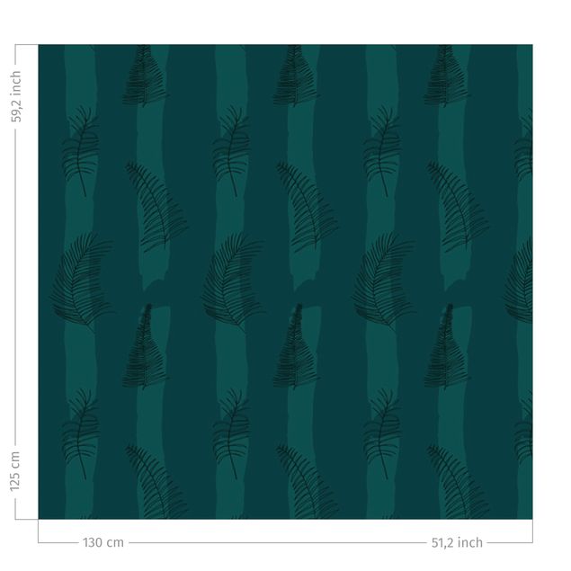 moderne gordijnen grote ramen Fern Illustration With Stripes - Dark Jade Green