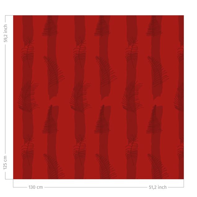 moderne gordijnen grote ramen Fern Illustration With Stripes - Red