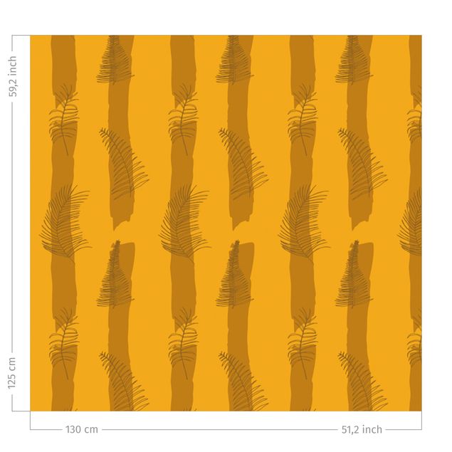 moderne gordijnen grote ramen Fern Illustration With Stripes - Warm Yellow