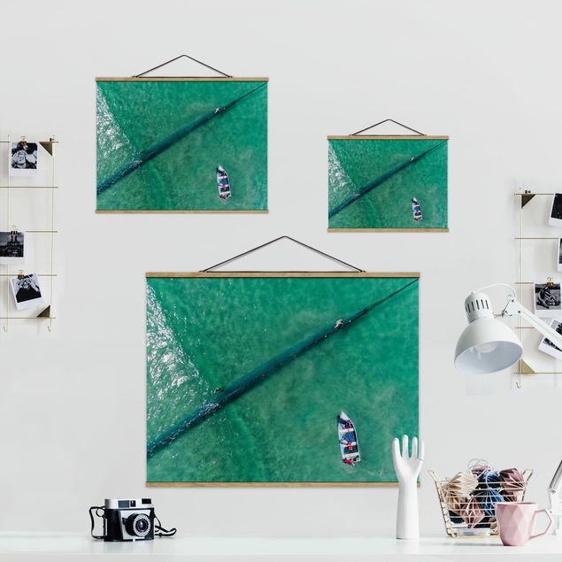 Stoffen schilderij met posterlijst Aerial View - Fishermen