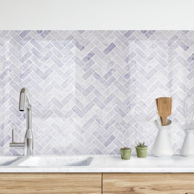 Achterwand voor keuken tegelmotief Marble Fish Bone Tiles - Lavender