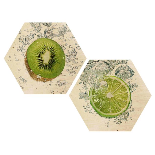 Hexagons houten schilderijen - 2-delig Kiwi And Lime Bubbles