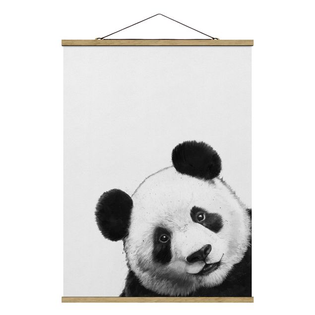 Stoffen schilderij met posterlijst Illustration Panda Black And White Drawing