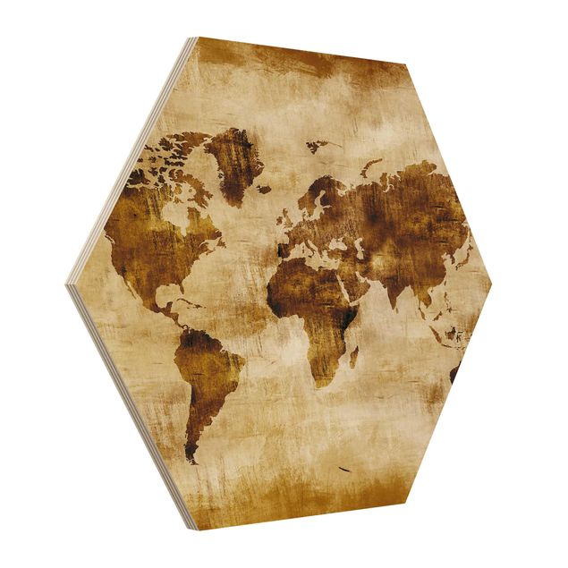 Hexagons houten schilderijen No.CG75 Map Of The World