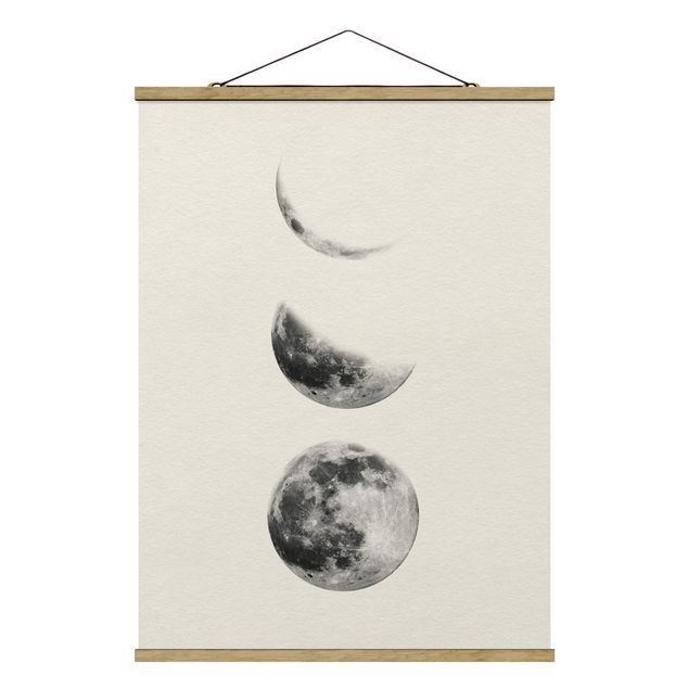 Stoffen schilderij met posterlijst Three Moons