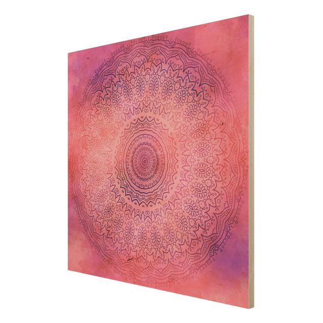 Houten schilderijen Watercolour Mandala Light Pink Violet
