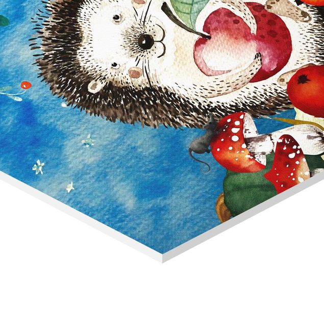 Hexagons Forex schilderijen Watercolor Hedgehog In The Moonlight