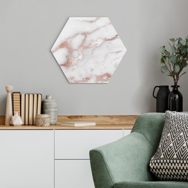 Hexagons Aluminium Dibond schilderijen Marble Look With Glitter