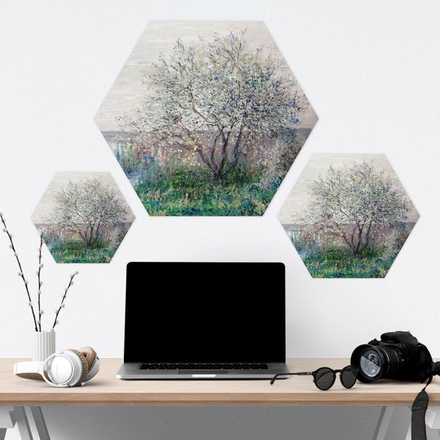 Hexagons Aluminium Dibond schilderijen Claude Monet - Spring in Vétheuil
