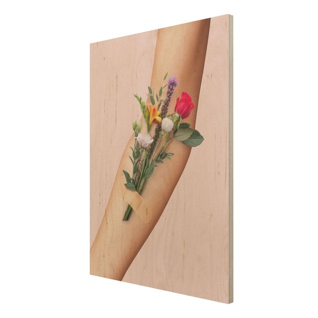 Houten schilderijen Arm With Flowers