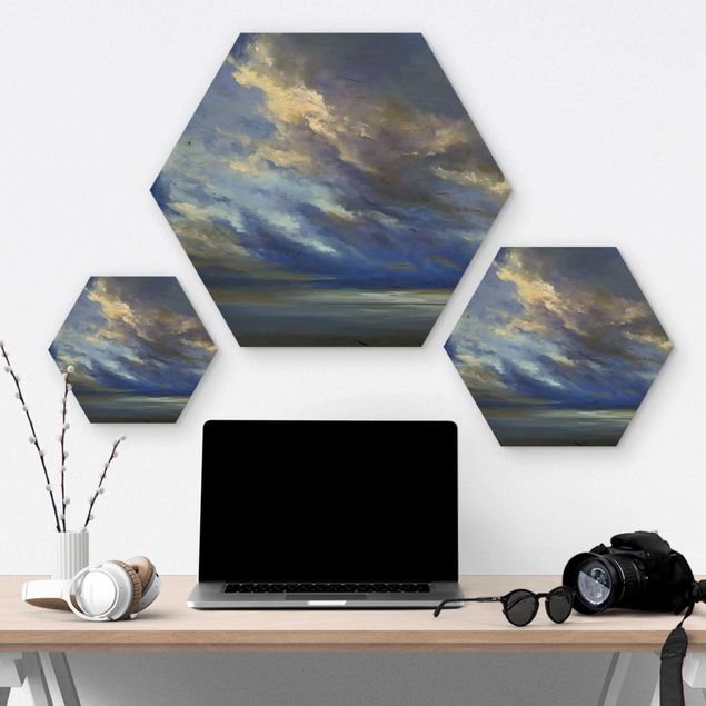 Hexagons houten schilderijen Coast Sky Dark