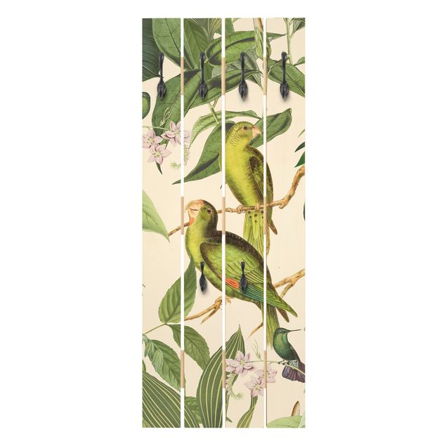 Wandkapstokken houten pallet Vintage Collage - Parrots In The Jungle