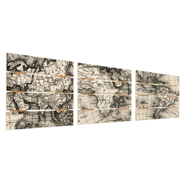 Houten schilderijen op plank - 3-delig Old World Map Details