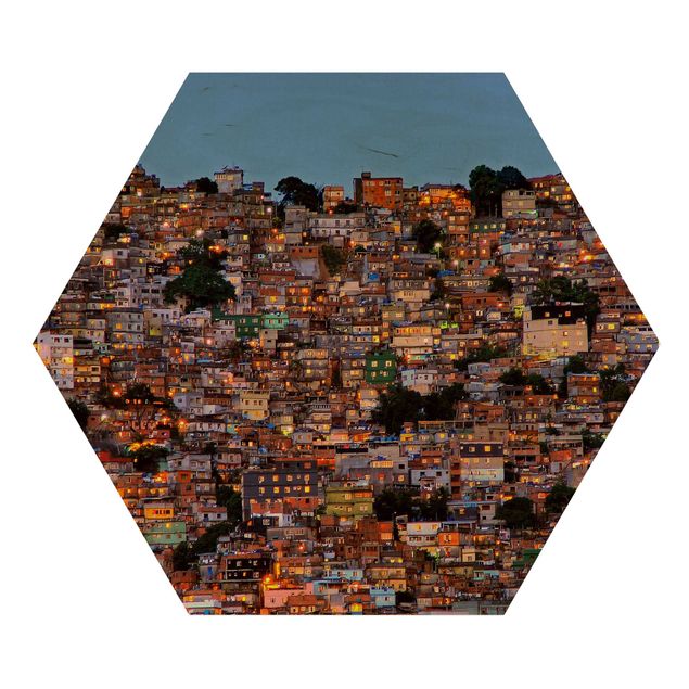 Hexagons houten schilderijen Rio De Janeiro Favela Sunset
