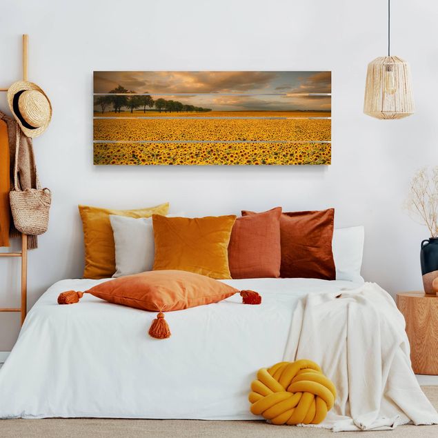Houten schilderijen op plank Field With Sunflowers