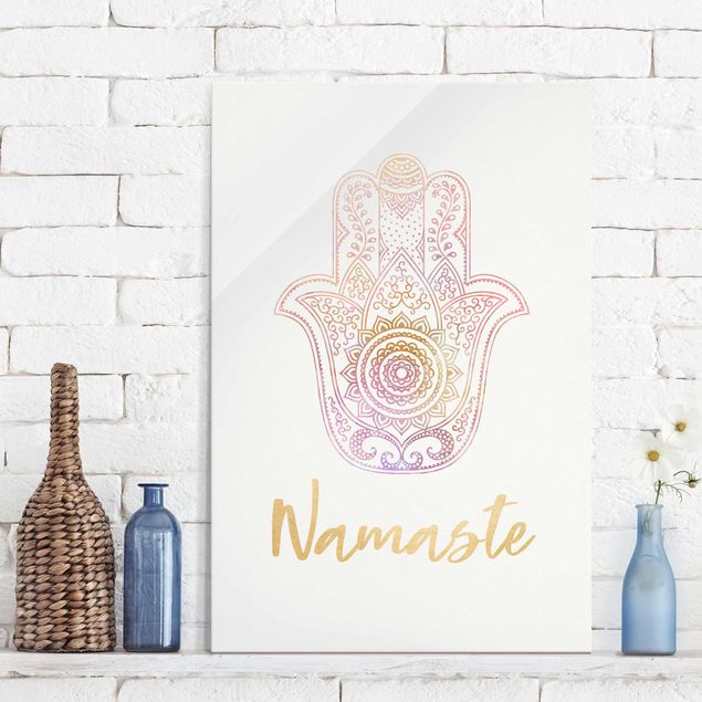 Glas Magnetboard Hamsa Hand Illustration Namaste Gold Light Pink