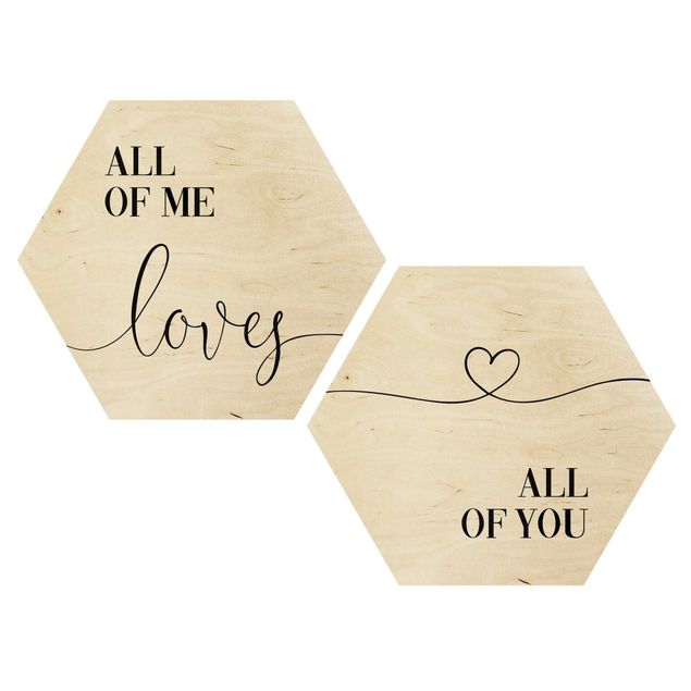Hexagons houten schilderijen - 2-delig All Of Me Loves All Of You Set I